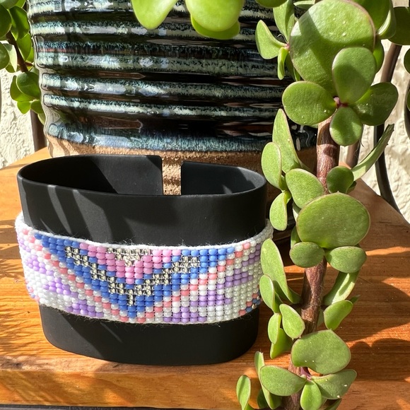 Pastel Color Geometric Pattern Beaded Cuff Bracelet - Cute Adjustable Bracelet - Picture 4 of 6